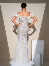 Off Shoulder Appliqued Sequin Mermaid Dress